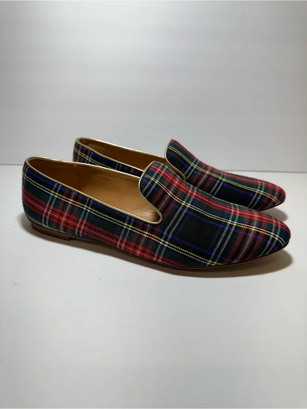 J.Crew Casual Slip-On Stewart Plaid Smoking Slippers Loafers Flats Size 10